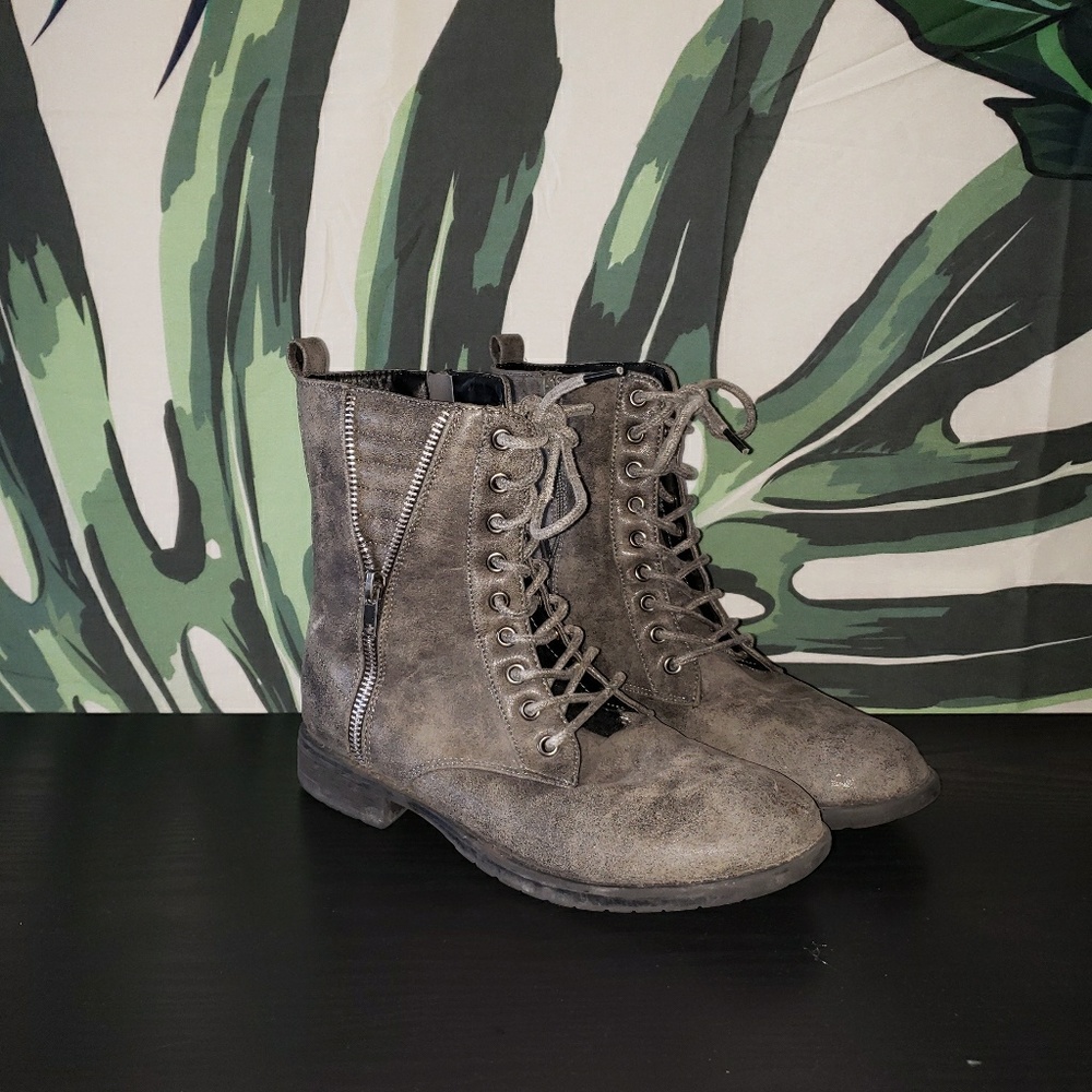 Gray combat boots